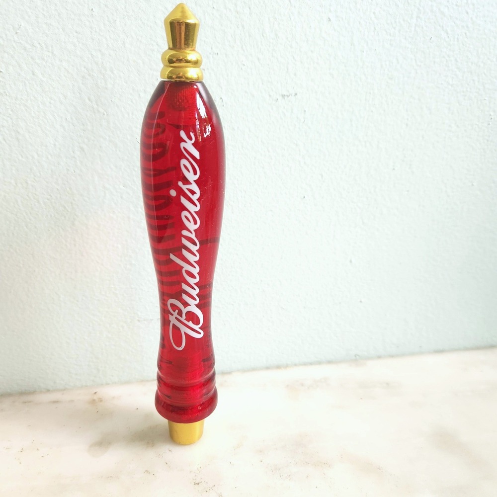 Vintage Budweiser Red Acrylic Beer Tap Handle Script Logo Kegerator Bar‎